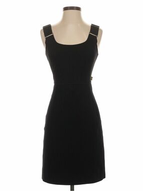 Louis Vuitton Black Square-Neck Dress with Buckle LV Stitched Straps LIKE NEW